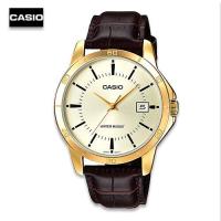 ราคา Velashop นาฬิกาผู้ชายสายหนัง Casio รุ่น MTP V004GL 9AUDF MTP V004GL 9A MTP V004GL สีน้ำตาลแดง หน้าปัดทอง (3868692)