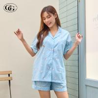 ราคา G G Nightwear EN1C001 ชุดนอน เสื้อแขนสั้นคอปก กางเกงขาสั้น ผ้า cotton ลายแกะ สีฟ้า BU (21410119799)