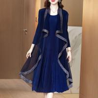 ราคา ชุดเดรสคลุมเข่าผ้าไหมเทียม2ชิ้นผ้าไหมสีสดใสสำหรับผู้หญิงชุดเดรสวินเทจสีทึบฤดูใบไม้ผลิและฤดูใบไม้ร่วง (20457903437)