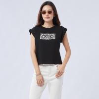 ราคา ESP เสื้อทีเชิ้ตแขนสั้นลายกราฟิก ผู้หญิง สีดำ Roll Up Sleeve Graphic Tee Shirt 06199 (22577526375)