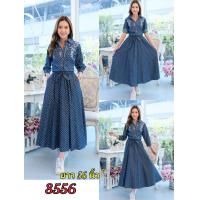 ราคา แมกซี่เดรสยีนส์ 8556 ชุดยีนส์ยาว ชุดติดกัน พิมพ์ลายจุดปักลายดอกไม้สวยมาก ขนาด Free size รอบอก 40 (22336201555)