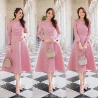 ราคา 6 สี ชมพู ครีมทอง น้ำเงิน ดำ เทา ขาว ฟ้า ชุดเดรสออกงาน สวยเรียบหรู ชุดเดรสแขนสี่ส่วนคอกลม กระโปรงทรงเอ กระโปรงทรงเจ้าหญิงสวยมากค่ะ S 3XL (16316268722)