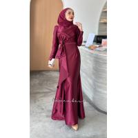 ราคา ชุดเดรสหางปลาแต่งโบว์ เนื้อผ้าซาร่า ชุดเดรสมุสลิม เดรสออกงาน ชุดเดรสอิสลามผู้หญิง (21775861297)