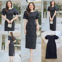 ราคา พร้อมส่ง S 2XL ป้าย Orange Juice เดรสยาว สีดำ ปัก 3D แขนพอง ชุดออกงาน งานสวยมาก (22561363684)