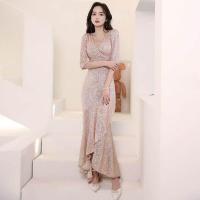 ราคา Elegant High End แฟชั่นชุดราตรีสีแดงสําหรับผู้หญิง Ben Betsy ชีฟองแขนกุด V คอ A Line กระโปรง Ruffles (21341512190)