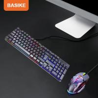 ราคา จัดส่งจากกรุงเทพฯ Basike ชุดคีย์บอร์ด เมาส์ คีย์บอร์ดเกมมิ่ง แป้นพิมพ์สำนักงาน คีย์บอร์ดมีสาย1 3m ชุดคีย์บอร์ด และเมาส์ ไฟสีรุ้ง ฟรีสติ๊กเกอร์แป้นพิมพ์ภาษาไทย (22735604672)