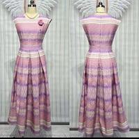 ราคา ชุดเดรสสีชมพูดชุดเดรสใส่ทำงานสีชมพู ชุดไทยสีชมพู เดรสผ้าไทยสีชมพู ผ้าพิมพ์ลาย อัดกาว (21739965014)