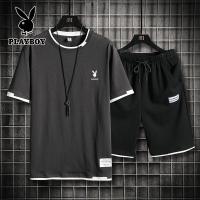 ราคา Playboy เสื้อยืดสีทึบกางเกงขาสั้นทรงสลิมฟิตสำหรับผู้ชายชุดกางเกงขาสั้นชายหาดเสื้อยืดสำหรับผู้ชายเสื้อกางเกงขาสั้นผ้าฝ้ายเอวยางยืด (14461802048)