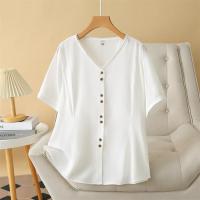 ราคา มีไซส์ใหญ่ Plus Size Womens V neck XL 4XL Short Sleeve White Black Summer Blouses Ladies Office wear Female Tops Fashion OL Blusas (22393060038)