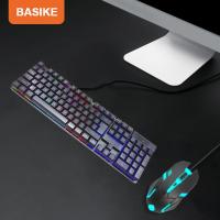 ราคา จัดส่งจากกรุงเทพฯ Basike ชุดคีย์บอร์ด เมาส์ คีย์บอร์ดเกมมิ่ง แป้นพิมพ์สำนักงาน คีย์บอร์ดมีสาย1 3m ชุดคีย์บอร์ด และเมาส์ ไฟสีรุ้ง ฟรีสติ๊กเกอร์แป้นพิมพ์ภาษาไทย (22735604673)