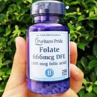 ราคา โฟลิค โฟเลต Folate 666mcg DFE 400 mcg Folic Acid 250 Tablets Puritans Pride (816054868)