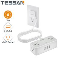 ราคา TESSAN ปลั๊กไฟ USB ปลั๊ก3ตา กำลังไฟ 10A การป้องกันไฟกระชาก ตัดไฟได้ สายยาว 3m Power Socket ปลั๊กพ่วง ปลั๊ก3ตา Extension Leads (22539886054)