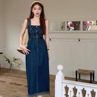 ราคา Plus size เดรสยีนส์กระโปรงยาวแขนกุดคอเหลี่ยม เข็มขัดหนังของสาวอวบ เสื้อผ้าแฟชั่นผู้หญิงอ้วน สไตล์เกาหลี รุ่น เดรสดียา T (21741757057)