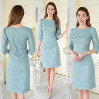 ราคา ชุดเดรสคอปาด ผ้าลูกไม้อัดผ้ากาวทั้งตัว (21252856291)