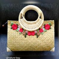 ราคา M กระจูดสาน หูหวาย ซิบ ซับใน จีบขอบ ขนาด 12 8 นิ้ว size M ดอกไม้ปัก รหัส Y8 Mint Nature Bag (609982690)