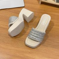 ราคา Clemine รองเท้าส้นสูงรองเท้าผู้หญิงส้นหนารองเท้าแตะแบบหนีบสวมรองเท้าส้นสูง (22185182364)