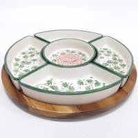 ราคา INDRA CERAMIC ชุดออเดิร์ฟเซรามิก ถาดหลุม 5 ช่อง แยกชิ้น พร้อมถาดไม้หมุนได้ มี 8 ลาย เซรามิกเข้าไมโครเวฟได้ by อินทราเซรามิค (14093524267)