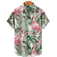 ราคา ป่าเขตร้อนเสื้อฮาวายพิมพ์ลายฟลามิงโก้3d สำหรับผู้ชายเสื้อสตรีทแขนสั้นเสื้อมีปกแบบกระดุมทรงหลวมสำหรับฤดูร้อน (22254362374)