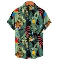 ราคา ป่าเขตร้อนเสื้อฮาวายพิมพ์ลายฟลามิงโก้3d สำหรับผู้ชายเสื้อสตรีทแขนสั้นเสื้อมีปกแบบกระดุมทรงหลวมสำหรับฤดูร้อน (22254362357)