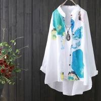 ราคา เสื้อลินินผ้าฝ้ายยาวปานกลางไม่สมมาตรกับเสื้อเชิ้ตลินินคอกลม (20121938302)