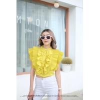 ราคา เสื้อครอปคอจีนแขนกุดระบายอัดพลีท ระบายหน้า หลัง ผ้านุ่ม เสื้อคอจีนแขนระบายอัดพลีท (22507911344)