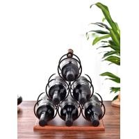 ราคา ชั้นวางขวดไวน์เหล็กสไตล์ยุโรป ชั้นวางไวน์โลหะ 6 ขวดSix bottle wine rack with wooden handle (11084924865)