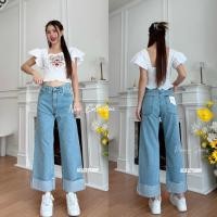 ราคา Acasey กางเกงยีนส์ผู้หญิง ทรงกระบอกตรง ขาพับ ผ้ายีนส์ไม่ยืด น่ารักมากรุ่นนี้ ไซส์ S 5XL (22204593366)