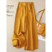 ราคา ฝ้ายเอวสูงผ้ายืดสำหรับผู้หญิงกางเกงขาม้าฤดูร้อนแนวย้อนยุคผ้าลินินกางเกงผู้หญิงลำลองกางเกงขายาวหลวมสีเหลือง (22679619596)