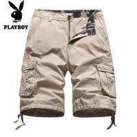 ราคา ผู้ชาย PLAYBOY ผ้าฝ้าย100 Multi Function Cargo กางเกงขาสั้นหลวม Fit ปรับ Multi Pocket ยุทธวิธีชุดกีฬา (9545914473)