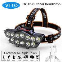 ราคา VTTO 12LED 5000LM โคมไฟคาดศีรษะที่มีประสิทธิภาพไฟฉายคาดหัว LED กันน้ำชาร์จ USB ได้ไฟฉายคาดลำตัวไฟฉายโคมไฟ (12341480841)