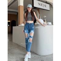 ราคา กางเกงยีนส์ทรงบอย แต่งขาดเซอร์ผ้าไม่ยืด งานป้าย punny jeans (21511118940)
