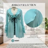 ราคา Plus size มินิเดรสชีฟองปลายแขนระบาย3ชั้นสม็อคเอวแต่งโบว์ของสาวอวบ มินิมอล รุ่น เดนนิส F55 (22686007800)