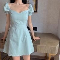 ราคา Fomu เดรสสาวเกาหลี สีเขียวอมฟ้าทะเล ทรงเจ้าหญิงเก็บทรงดี แขนสั้นพองตุ๊กตา ช่วงเอวดูหุ่นดีงานเนียบ 695 (7625762140)