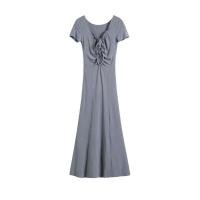 ราคา เดรสยาวชมพู เข้ารูป ทรงหางปลา แขนสั้นแต่งคอระบายมีเชือกผูกโบว์ มีสายคาดเอวเก็บพุง มัดหน้า หลัง 8066 (22260845564)