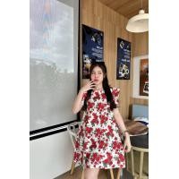 ราคา กห678 มินิเดรส คอกลม แขนล้ำลายกุหลาบสีแดง Free Size เหมาะกับทุกเทศกาล (22008373282)