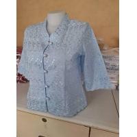 ราคา เสื้อคอจีนผ้าลูกไม้ยกดอกสีฟ้า ลายผีเสื้อ (22487814635)