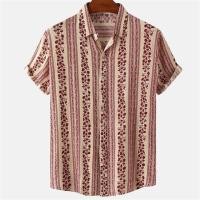 ราคา เสื้อเชิ๊ตผู้ชายเสื้อเชิ้ตเข้าสังคมลำลองลายทางแขนสั้นเสื้อยืดฤดูร้อนเสื้อผ้าผู้ชายโอเวอร์ไซส์กระดุมมีปกฮาวาย (20027149602)