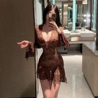 ราคา ชุดเดรสกระโปรงผู้หญิงขอบหยักรัดสะโพกเข้ารูปสาวแซ่บสุดเซ็กซี่คอวีแขนกระดิ่งแขนยาวฉลุลายซีทรูลูกไม้ฤดูใบไม้ผลิ (21934824525)