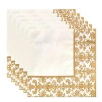 ราคา 100Pcs Gold Printing Disposable Napkin Tissue Paper Printed Napkins for Restaurant and Hotel Golden White (22708610680)