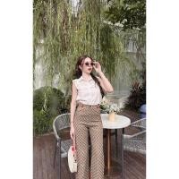ราคา ป้าย BRT M 2XL ชุดเซ็ทเสื้อลูกไม้ฉลุสีขาว กางเกงขายาวผ้าทอลายสวย B594 B595 (22511821136)