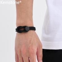 ราคา Kemstone กำไลข้อมือสแตนเลสทรงไข่8ชั้นกำไลข้อมือหนังแท้เงื่อนสีดำเครื่องประดับสำหรับผู้ชาย (22554044123)