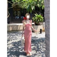 ราคา IEF ชุดเดรสผู้หญิงชุดเดรสสายเอี๊ยมลายสก็อตสีแดงฝรั่งเศสชุดหางปลาสไตล์วันหยุดสำหรับเด็ก (22379978232)