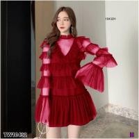 ราคา ส่งไว M10432 Dress 2 ชิ้น เดรสตาข้ายแขนยาว ระบายชั้นๆ ทั้งตัว มีซิปหลัง มาพร้อมเดรสสายเดี่ยวตัวซับใน (21222657747)
