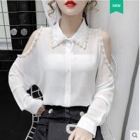 ราคา Women Loose Thin Strapless Long sleeved Beaded Chiffon Shirt (7227560170)