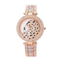 ราคา แฟชั่นยอดนิยมเหล็กวงเพชรฝังนาฬิกาของผู้หญิง Rhinestone ใบหน้าเสือดาวเต็มเพชรนาฬิกาควอทซ์ (16575470738)