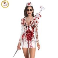 ราคา Women Halloween Nurse Costumes Long Sleeve Crew Neck Scary Nurse Anime Cosplay Dress For Halloween Party (22306926890)