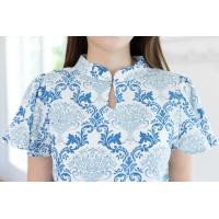ราคา Narinari MT5941 Front Keyhole Butterfly Sleeve Blouse เสื้อทำงานแขนผีเสื้อ (22568902459)