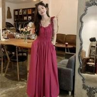 ราคา กระโปรงสายเอี๊ยมคอวีสีแดงสไตล์ฝรั่งเศสย้อนยุคขนาดใหญ่กระโปรงยาวแบบเดรสพริ้วขนาดใหญ่อัดจีบนางฟ้าสุดสวยหวาน (22234957146)