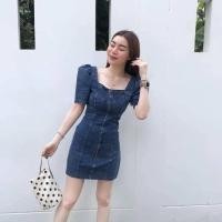 ราคา เดรสผ้ายีนส์ คอเหลี่ยม นำเข้า (22088116902)