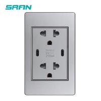 ราคา SRAN Type C USB Dual Thailand Socket 5V 2 1A PC Flame Retardant 118mm Panel USB C Double Thai Wall Plugs White Black Grey Electrical Circuitry Parts (20226779458)